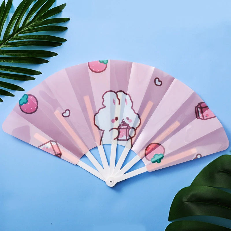 Cartoon Hand Crank Cool Fan Creative Summer Small Fresh Cute Portable Folding Fan PP Plastic Folding Fan for Student Children Oasis Select style B