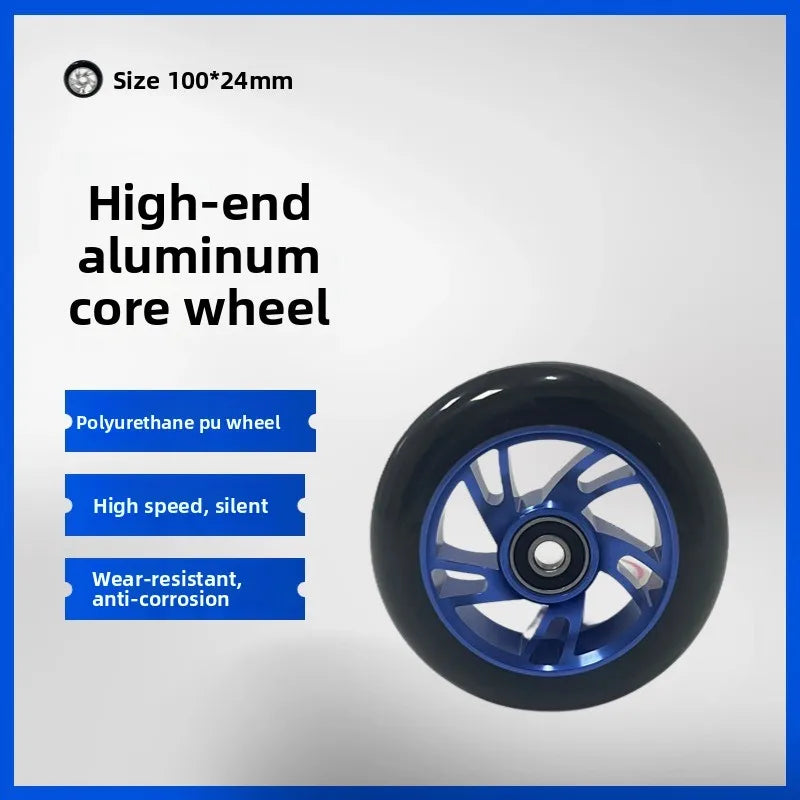 100mm Scooter Wheels Replacement with Bearings Aluminum Wear-Resistant PU Stunt Scooter Parts Kick Scooter Accessories 2pcs/set Oasis Select L 100x24mm