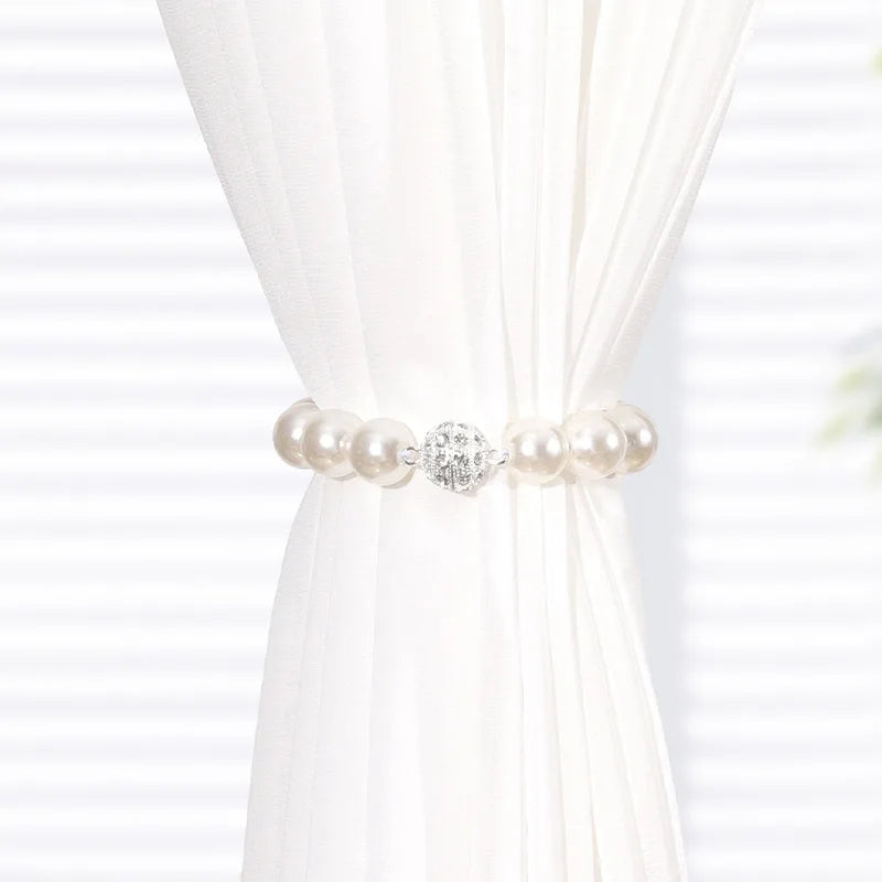 Pearl Magnetic Curtain Tie Backs Curtain Buckle Curtain Rope Holder Hook Curtain Binding Strap Kids Room Decoration Accessories Oasis Select White-40cm
