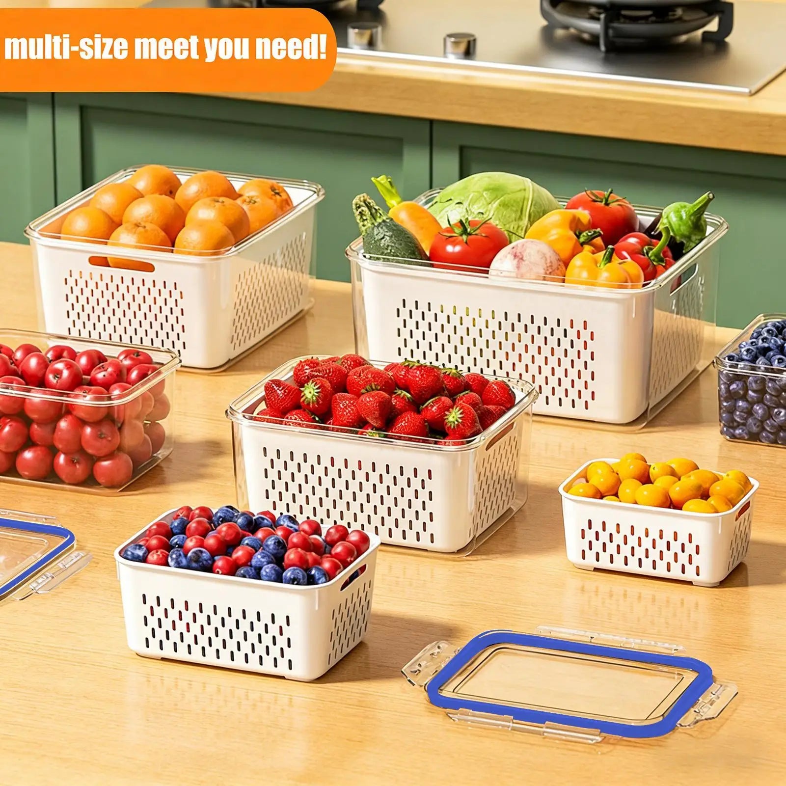 Large Vegetable Drain Basket Special Fruit Preservation Box for Refrigerators Kitchen Double Layer Storage Container Oasis Select