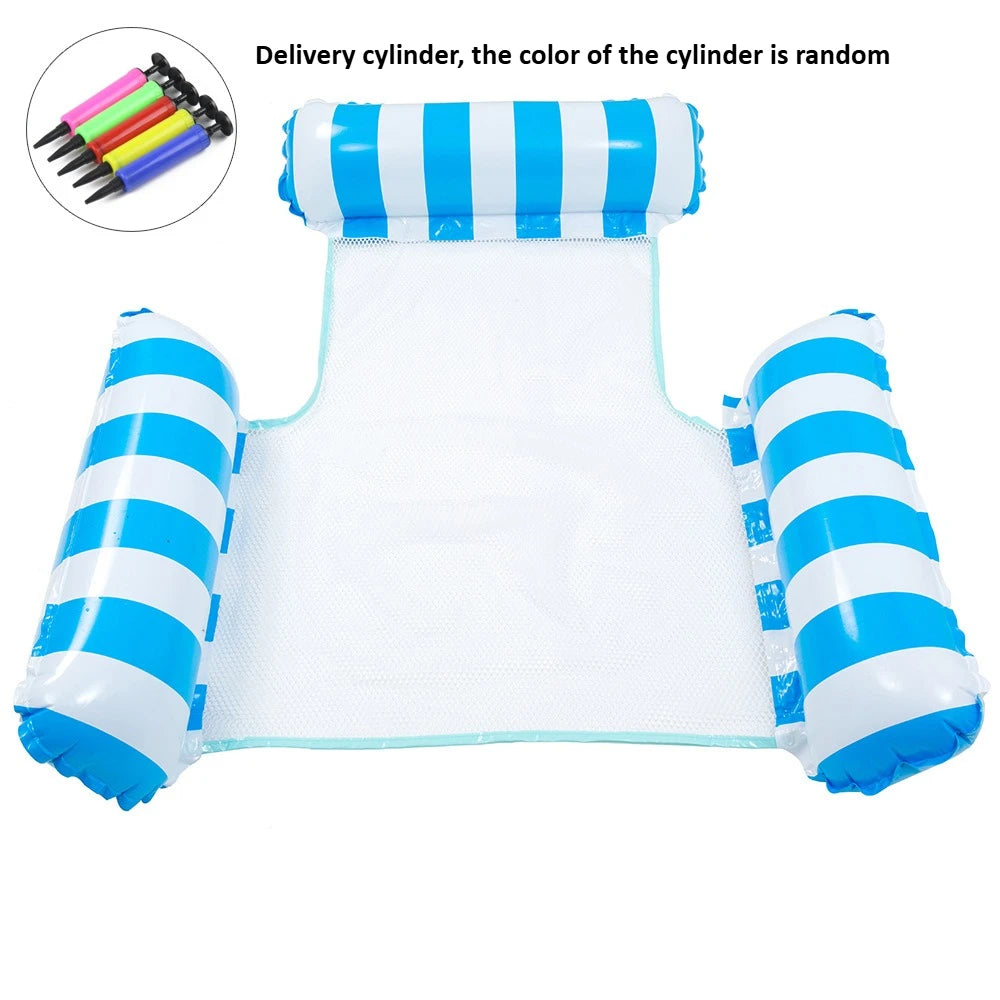 1pc Inflatable Pool Float Mat, Foldable Striped Water Hammock & Single Lounge Chair, Pool Party Swimming Float, Waterpark, Pools Oasis Select Blue