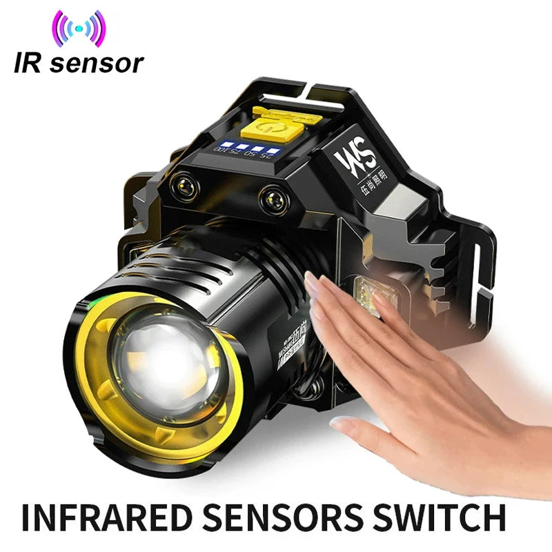 Rechargeable Sensor LED Headlamp Telescopic Zoomable Headlight Outdoor Waterproof High Lumen Work Head Flashlights for Camping Oasis Select