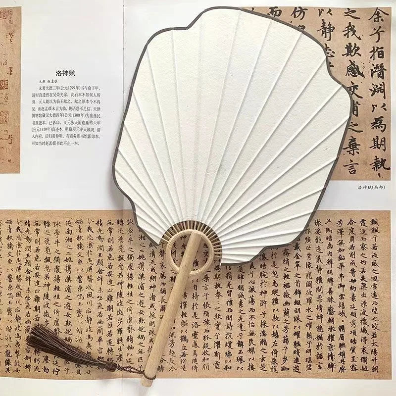 Hand-made group fan ancient Zen style Hanfu palace fan handwriting calligraphy painting Japanese style diy fan Oasis Select 2 19cm x 34cm