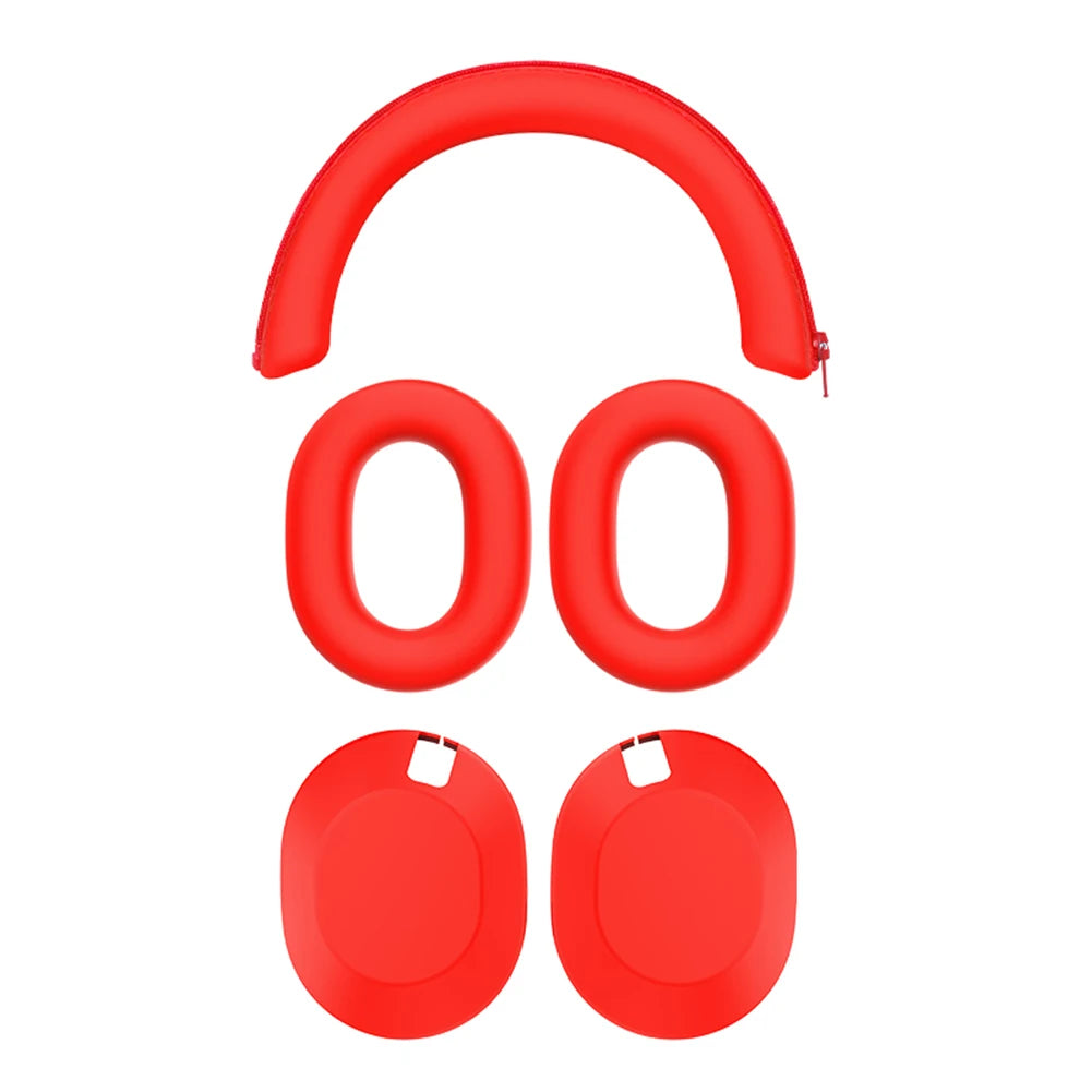 3Pcs Replacement Ear Pads Non-Scratch Silicone Headset Protective Case Headbeam/Earmuff Sleeve/Shell for Sony WH-1000XM6 Headset Oasis Select Red China Mainland