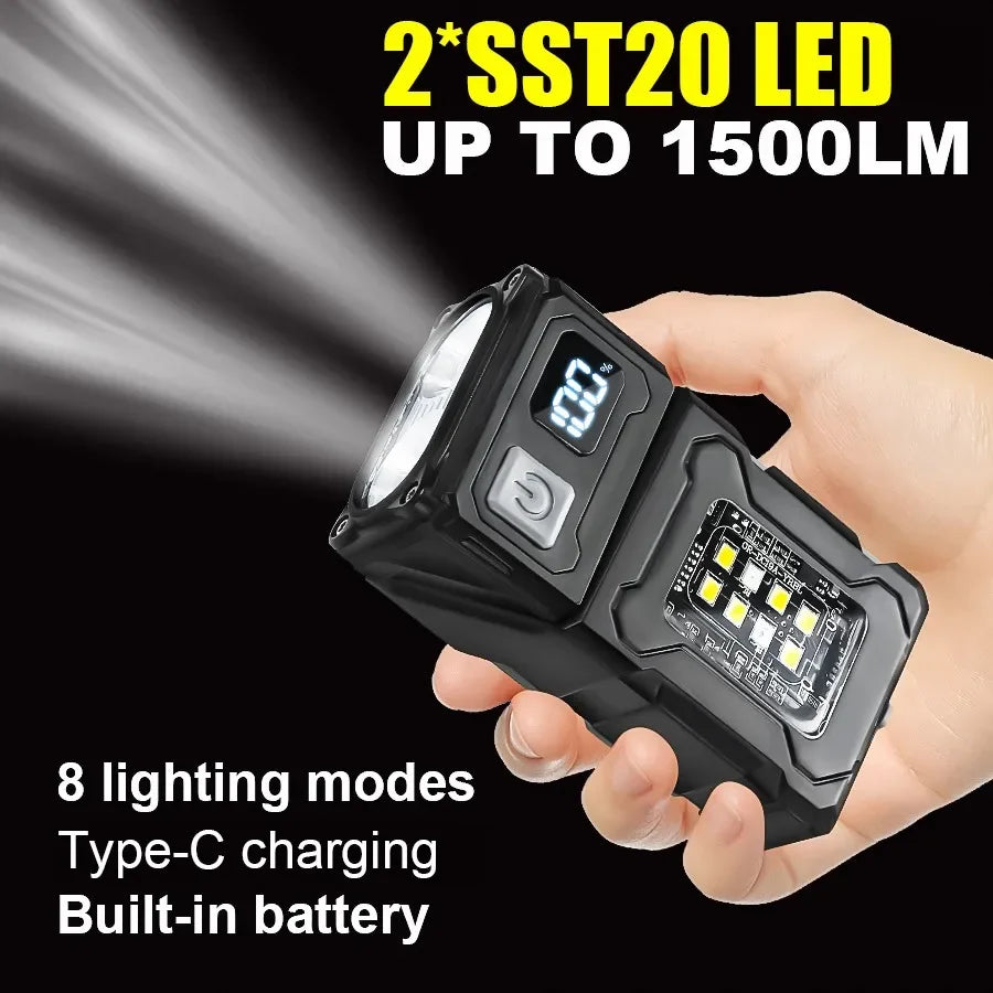 Multi-function Mini LED COB Flashlight Dual Light Source Super Bright Portable Torch Type-C Rechargable Camping Emergency Lamp Oasis Select