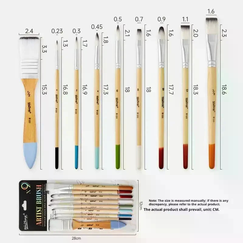 9pcs Beginner Brush Set Nylon Hair For Canvas Watercolor Acrylic Oil Painting Artist Painting Tools Art Supplies Oasis Select