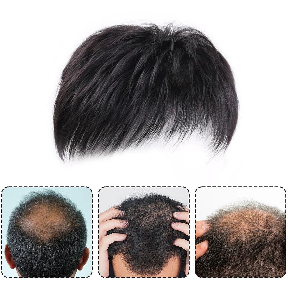 Men's Clip-On Hair Topper – Black Short Coverage Piece