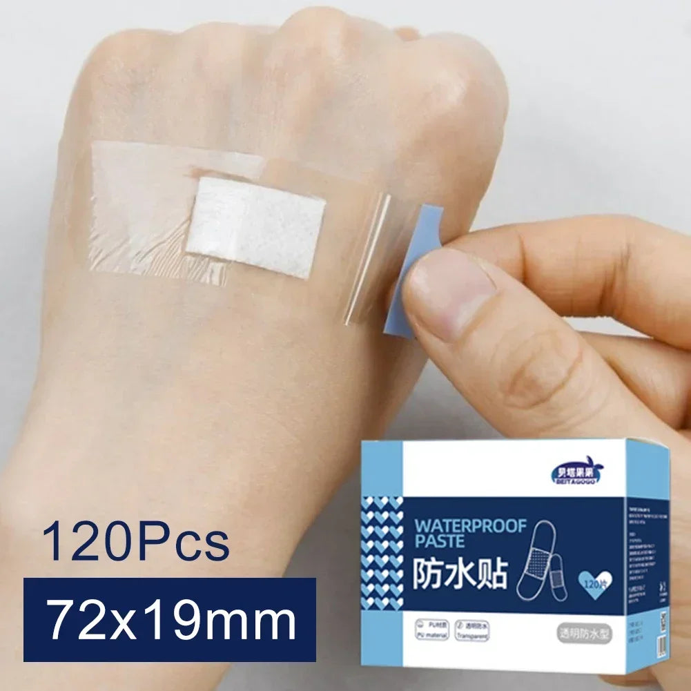 50/120Pcs Waterproof Band-Aid Wound Dressing Medical Transparent Hemostatic Tape for Swimming Bath Wound Care Protect First Aid Oasis Select 72x19mm-120pcs