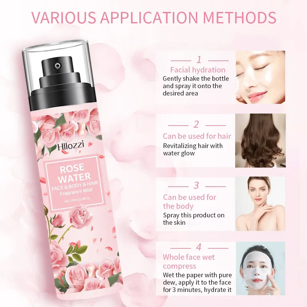 100ml Rose Water Spray Hydrating Moisturizing Rose Pure Dew Toner Face Mists Face Care Skin Care Face Spray Oasis Select