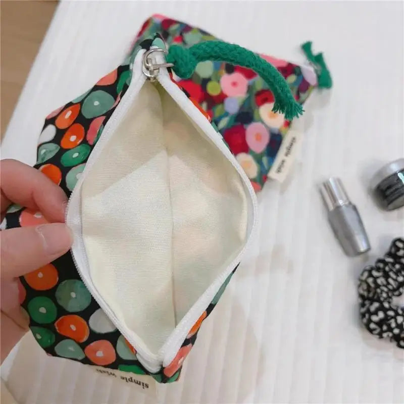 Floral Cotton Mini Cosmetic Pouch | Travel Makeup Organizer Cosmetic Pouch Oasis Select