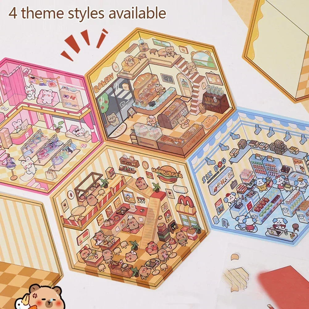 3D Cartoon Cabin DIY Scene Stacking Stickers – Reusable Set