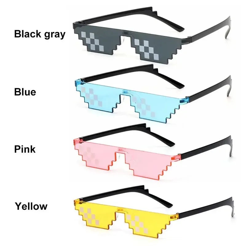 1-6PCS NEW Design Funny Mosaic Sunglasses Thug Life Sun Glasses Pixel Black Retro Gamer Robot Sunglasses Birthday Party Cosplay Oasis Select