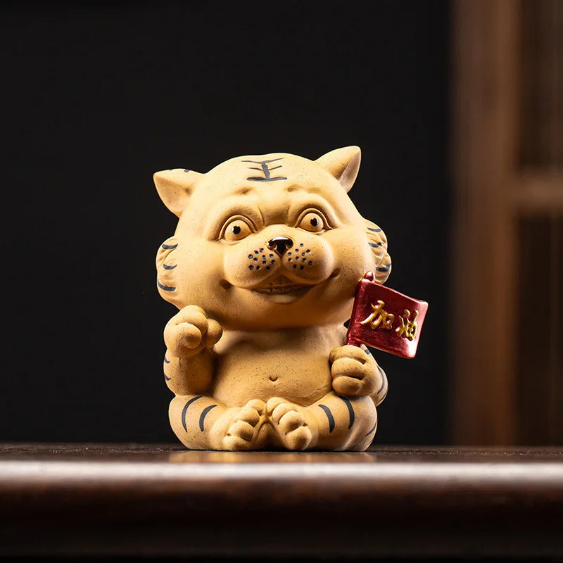 Tiger Tea Pet Creative Money Box Mascot Purple Clay Large and Small Cute Tiger Tea Pet Ornament Tea Table Decoration Oasis Select Tea Pet - Go for It