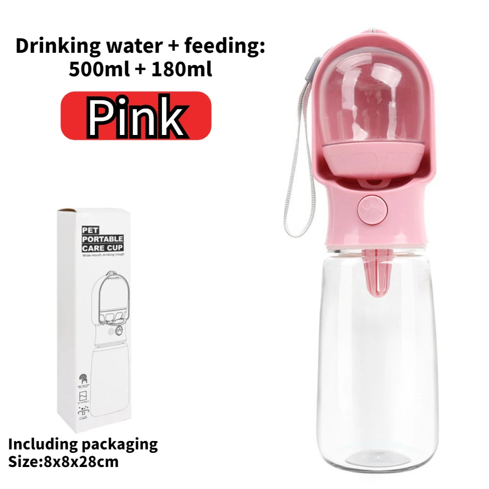 Portable Dog Cat Water Bottle with Storage Food and Water Container for Puppy Pets dogs Feeder Bowl Outdoor Travel Pet supplies Oasis Select Pink