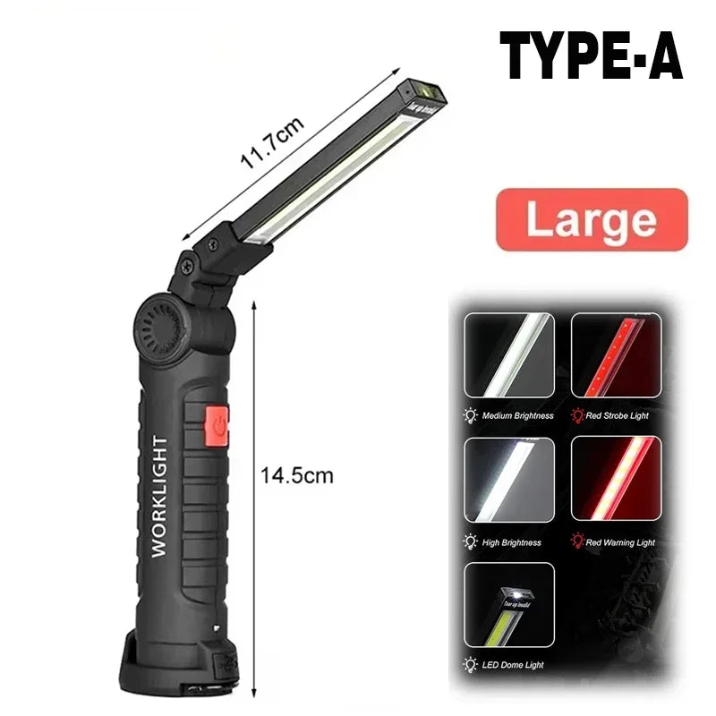 New Portable COB LED Flashlight USB C Rechargeable Work Light Magnetic Lantern Hanging Lamp with Built-in Battery Camping Torch Oasis Select W52 Large