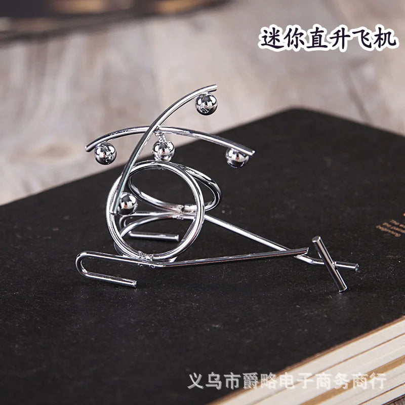 Mini Ironwork Balance Ironman, Stress-relieving Figurine, Untoppling Doll, Sports Metal Handicraft, Small Gift Oasis Select helicopter 2PCS