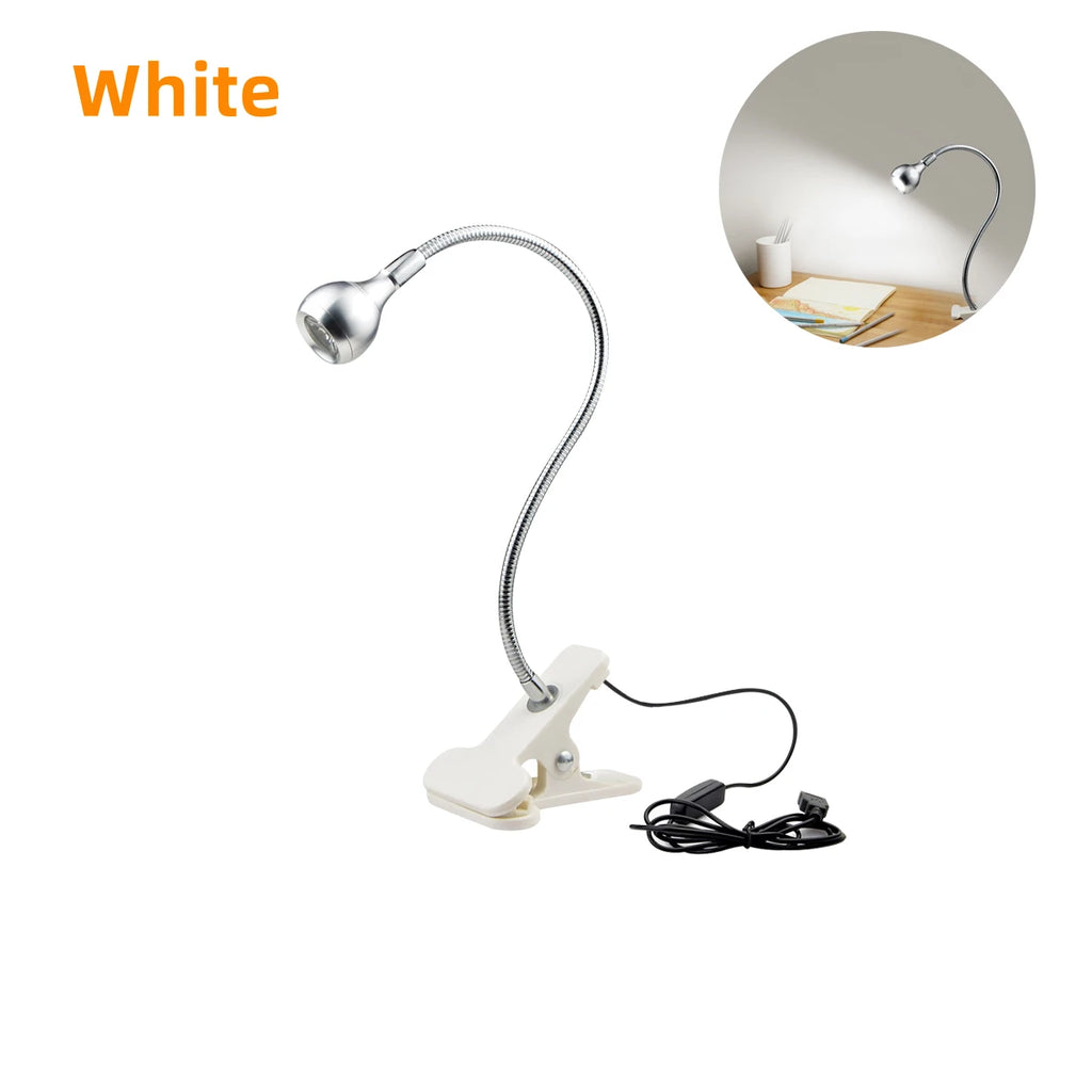 Table Lamp USB Powered Desk Lamp With Clip 1W Bedroom Reading Book Night Light LED Flexible Bedside Table Eye Protection Light Oasis Select Silver Shell White