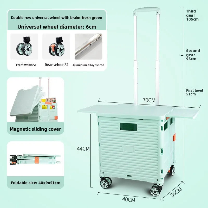 Multi-functional Shopping cart trolley upgraded magnetic box cover retractable folding trolley Oasis Select Fresh green