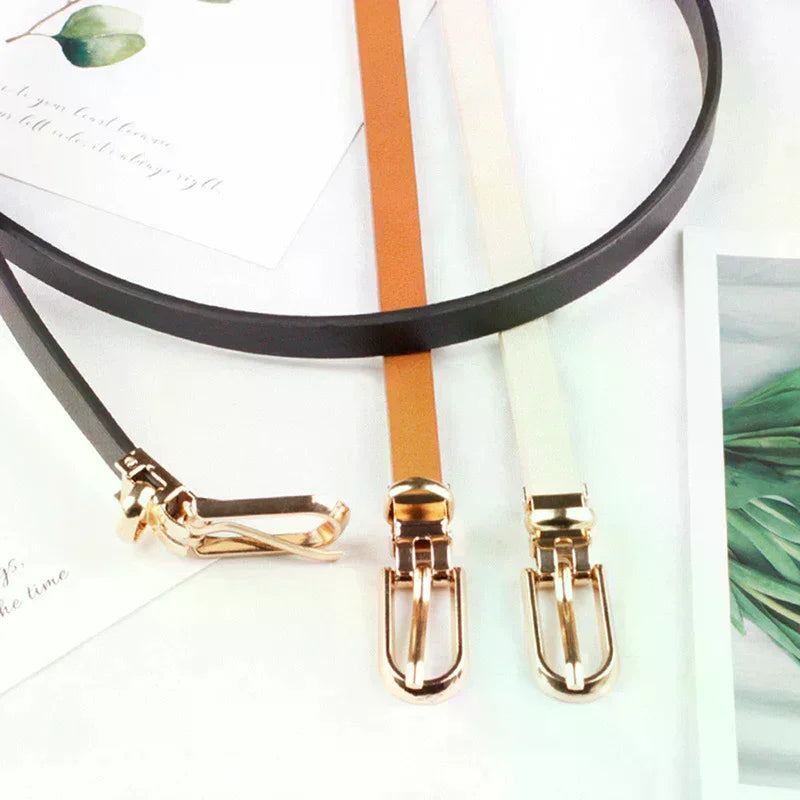 1PC Fashion Black White Gray Women Belts Thin Skinny Waistband Pin Buckle Adjustable Belt Summer Dress Jeans Strap Pu Belts Oasis Select