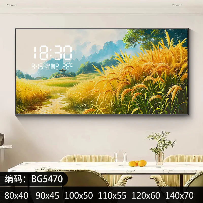 Light Luxury Barley Ear Living Room Decorative Painting Wall Clock Sofa Background Wall Luminous Electronic Clock Oasis Select BG5470 without light 70CM X 35CM
