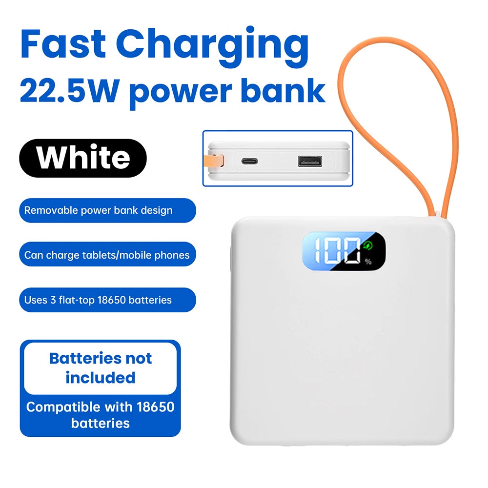 3 Slots 18650 Battery Box DIY Power Bank Kit 10W / 22.5W No Welding Battery Case Fast Charging Case With Charge Cable Oasis Select White 22.5W