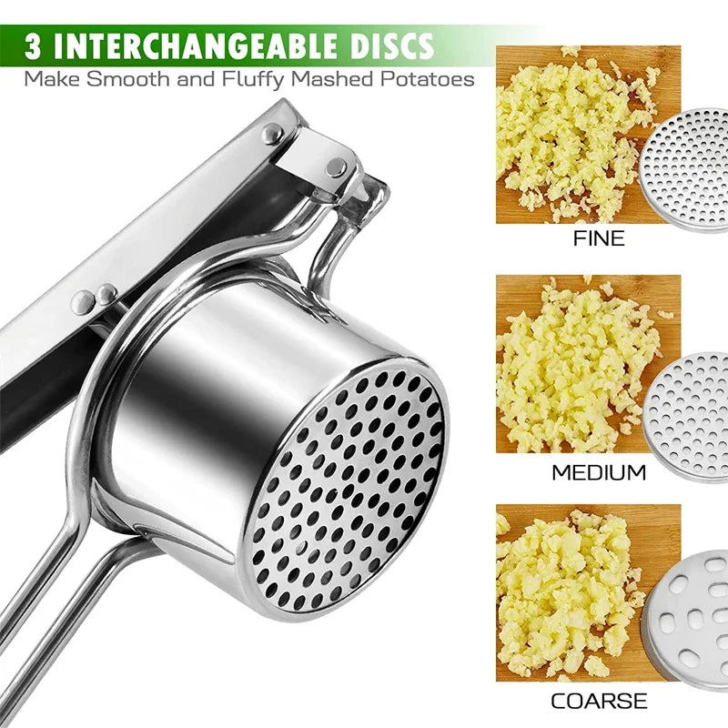LMETJMA Stainless Steel Potato Ricer Manual Potato Masher With 3 Interchangeable Discs Fruit Juicer Lemon Squeezer KC0442 Oasis Select