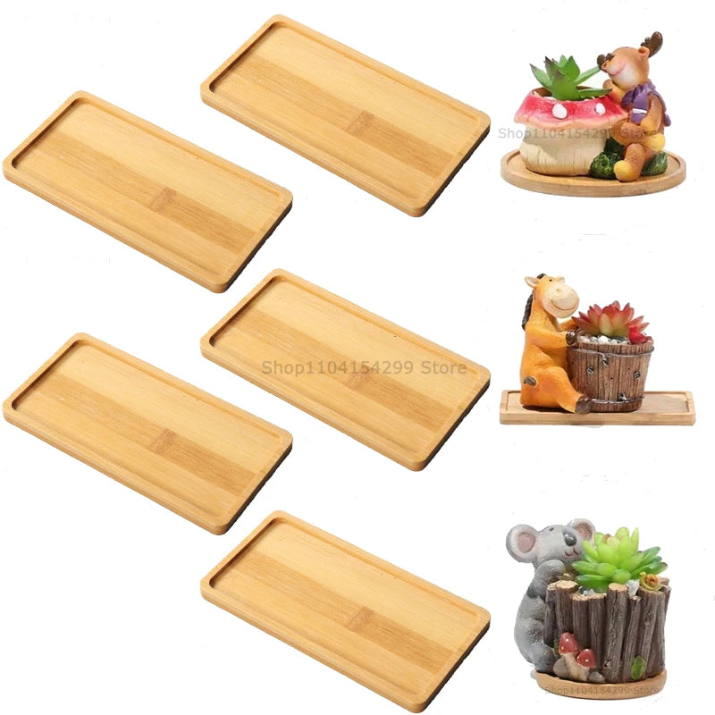 Flower Pot Trays Dish for Plant Vase Bamboo Tray Wooden Bottle Tray Bathroom Shampoo Shower Gel Organizer Jewelry Storage Tray Oasis Select Rectangle-5pcs