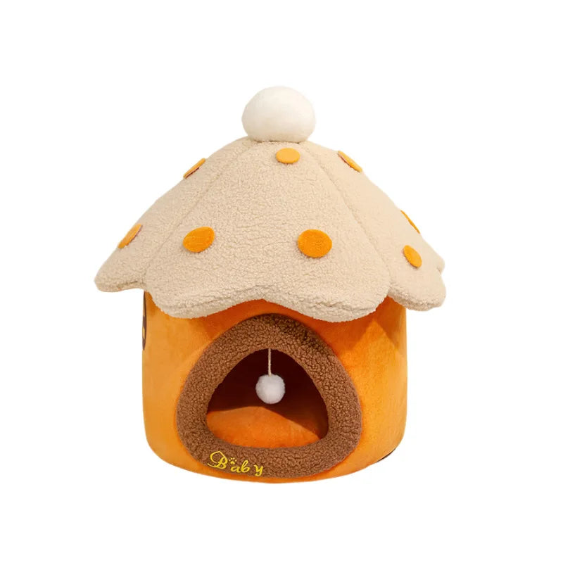 Mushroom House Cat Bed Pet House Dog and Cat Shelter Winter Closed and Warm Mushroom Cat House Detachable Oasis Select