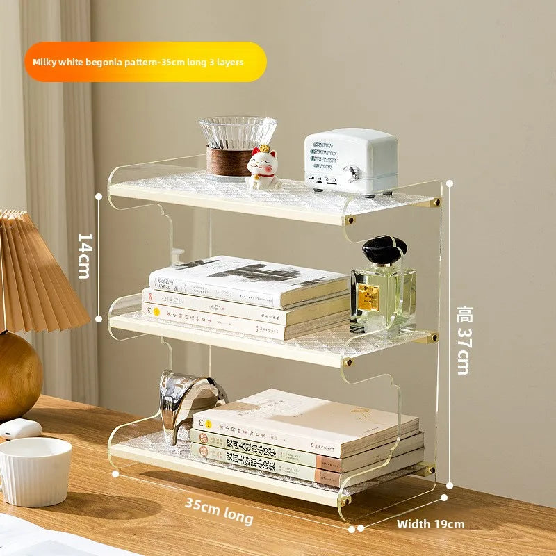 Desktop bookshelf, desktop shelf, desk storage rack, dormitory desk, study table, multi-layer shelf, multi-layer shelf Oasis Select Milky White 3-35
