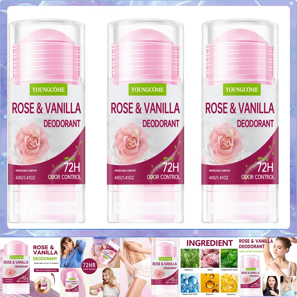 Deodorant Stick ROSE VANILLA Body Odor Remove Cream Removal Armpit Refreshing Antiperspirant Lasting Aroma Deodorant Oasis Select 40g 3pcs