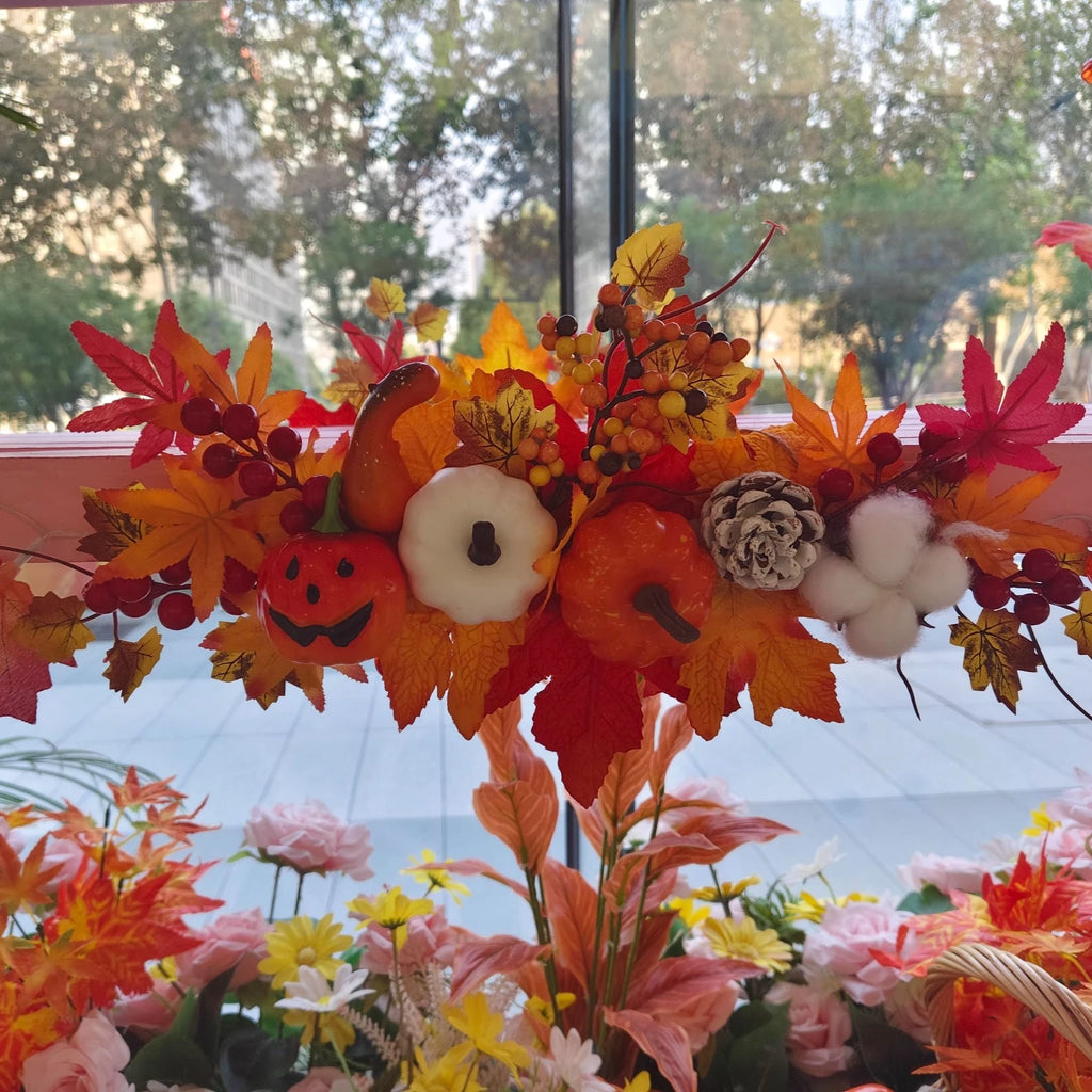 Halloween Maple Leaf Door Decor Autumn Pumpkin Maple Leaf Decor Halloween Front Door Wreath Pendant Decoration for Room Oasis Select