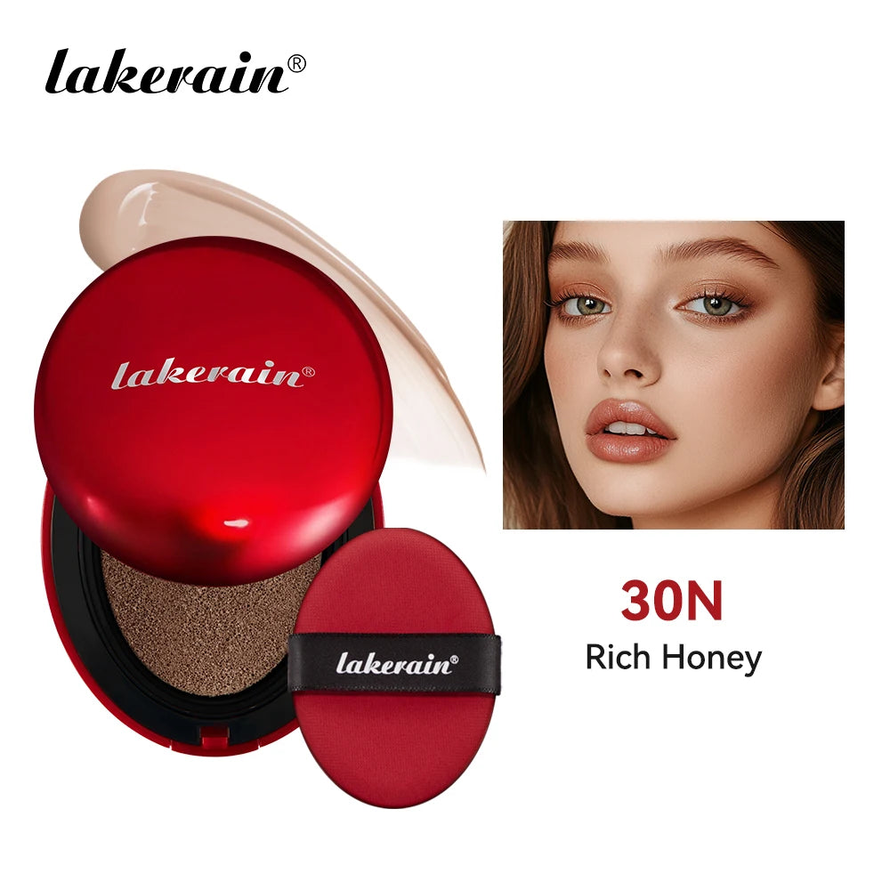 Lakerain Suncreen Cushion Foundation Waterproof Long-lasting Full Coverage Concealer Semi-matte Finish Natural Makeup Cosmetic Oasis Select RED 30N