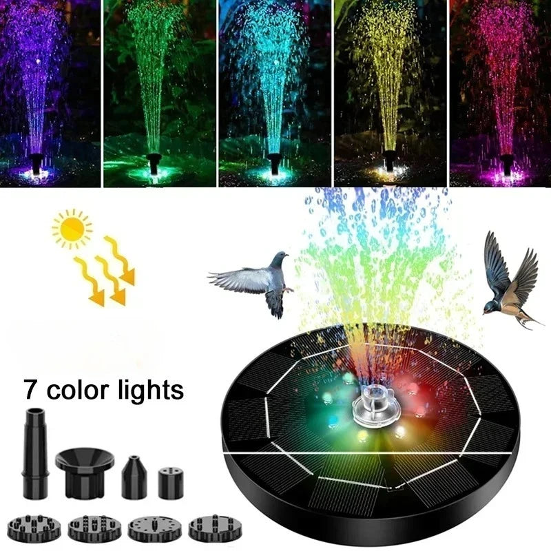 3.5W Fountain Light 7 Colors LED Solar Fountain Light Rotating Fountain with 6 Nozzle Water Pump Outdoor Bird Bath Garden Decor Oasis Select