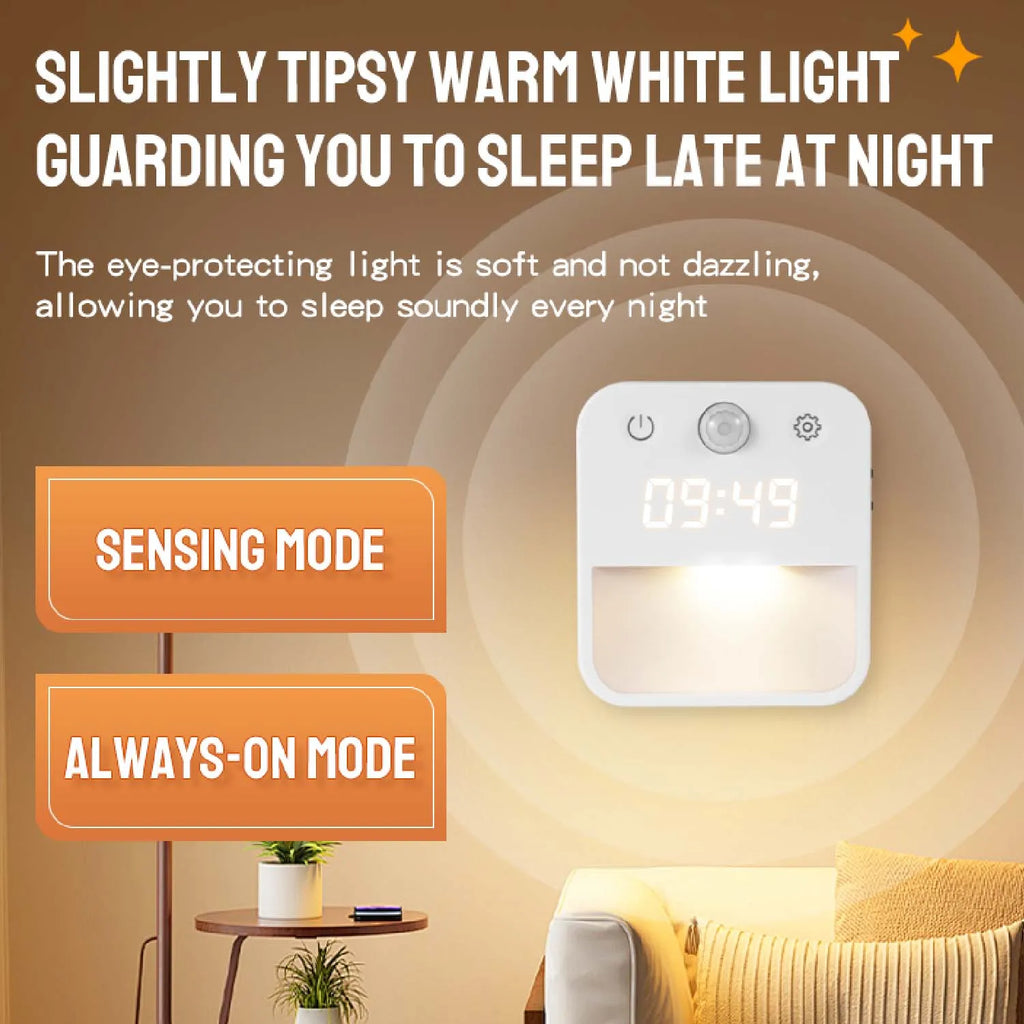 1pc/2pcs Bathroom Clock with Motion Senson, Night Light Clock Plug Into Wall Warm White Dusk to Dawn Sensor for Bedroom Hallway Oasis Select