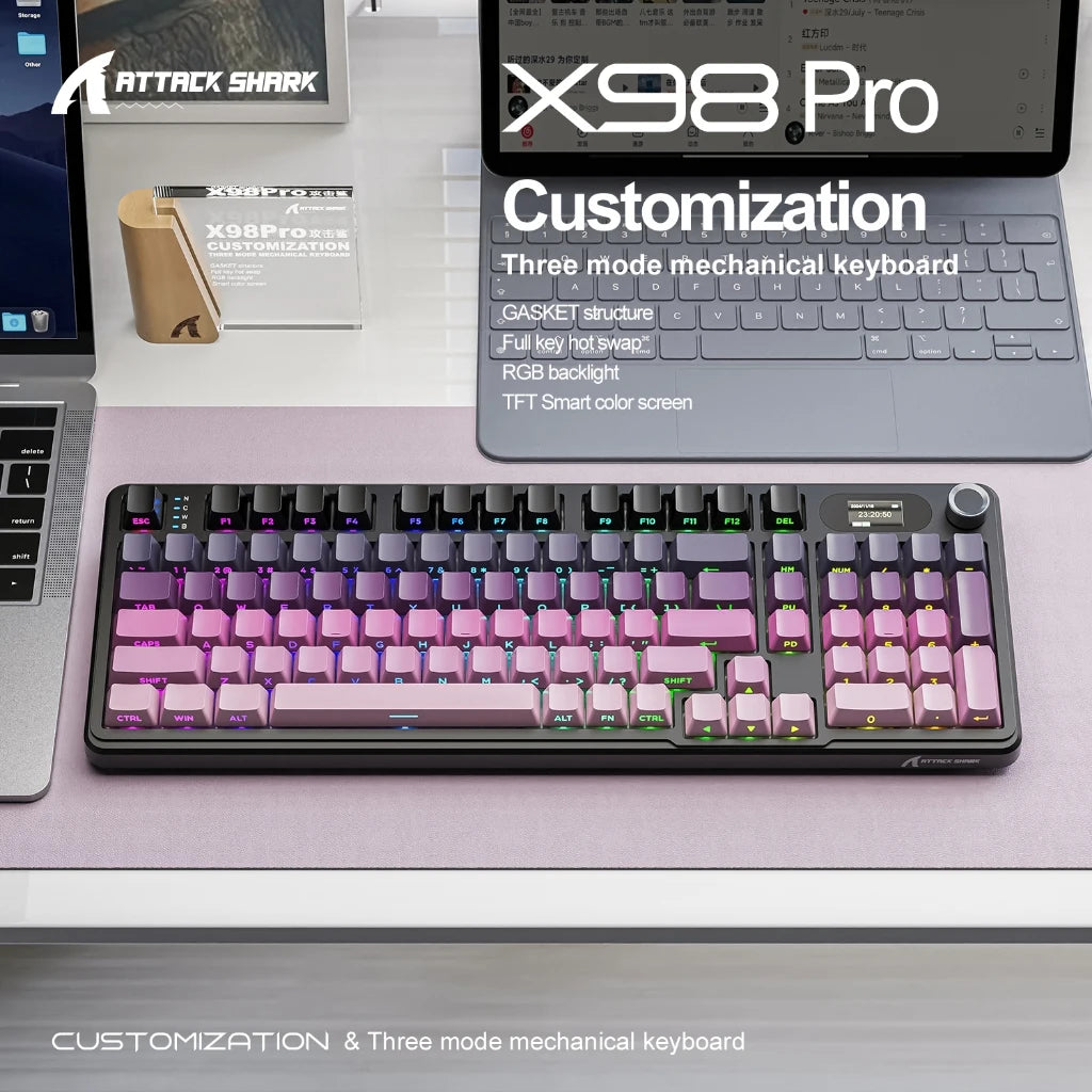Attack Shark X98 Pro Mechanical Keyboard 3-Mode Wireless (BT/2.4G) Gasket Mount Hot-Swap RGB & TFT Screen | 4000mAh 80% Layout Oasis Select