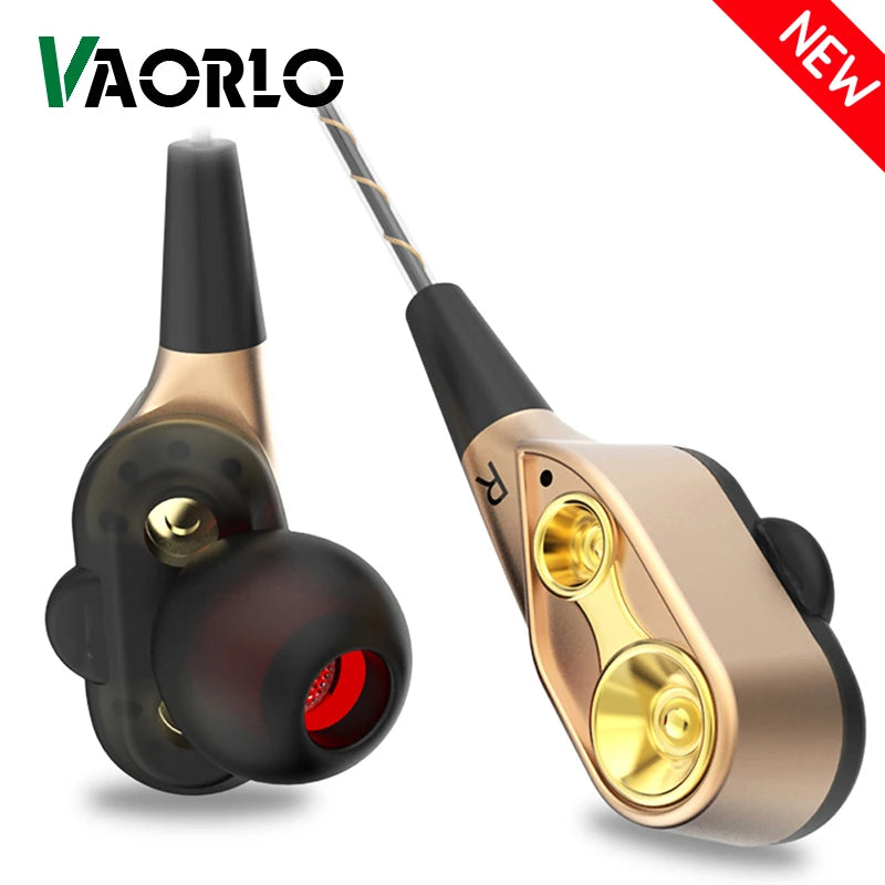 Double Moving Coil Headphones 3.5mm AUX With Mic Dynamic Headset In-Ear Music Gaming Sport Earbuds Bass Surround Shocking Sound Oasis Select