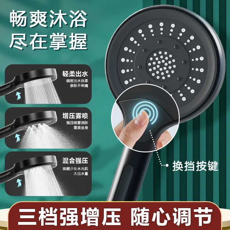 New Excellent Super Boost Black 3 Modes SPA Shower Head Water Saving Rainfall Anion Filter Big Flow Shower Bathroom Accessories Oasis Select