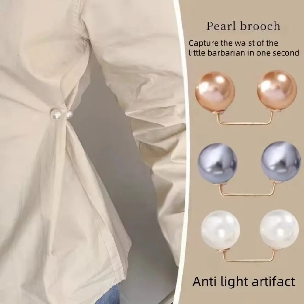 3/6/8PCS Double Head Pin Pearl Brooch Adjustable Collar Clip DIY Sewing Waist Fastening Pins Non-Slip Multi-Purpose Oasis Select