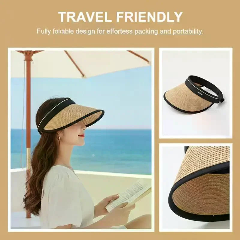 Foldable Empty Top Straw Sun Visor Hat Women Girls UV Protection Casual Beach Sunshade Outdoor Cap Oasis Select