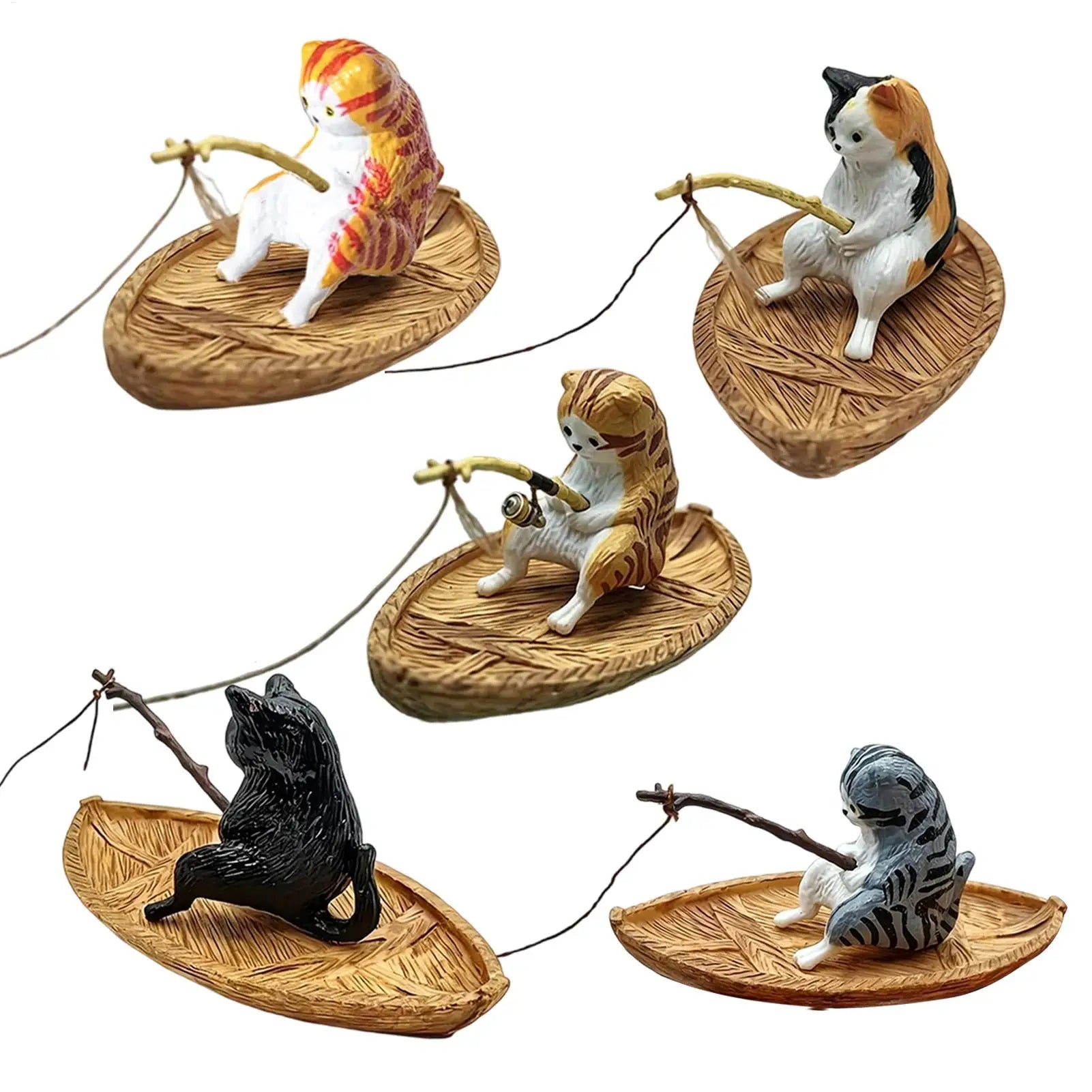 Fish Tank Decorations Creative Cat Fishing Boat Aquarium Ornament Resin Kitten Fishing Fish Tank Decor Garden Pond Landscaping Oasis Select