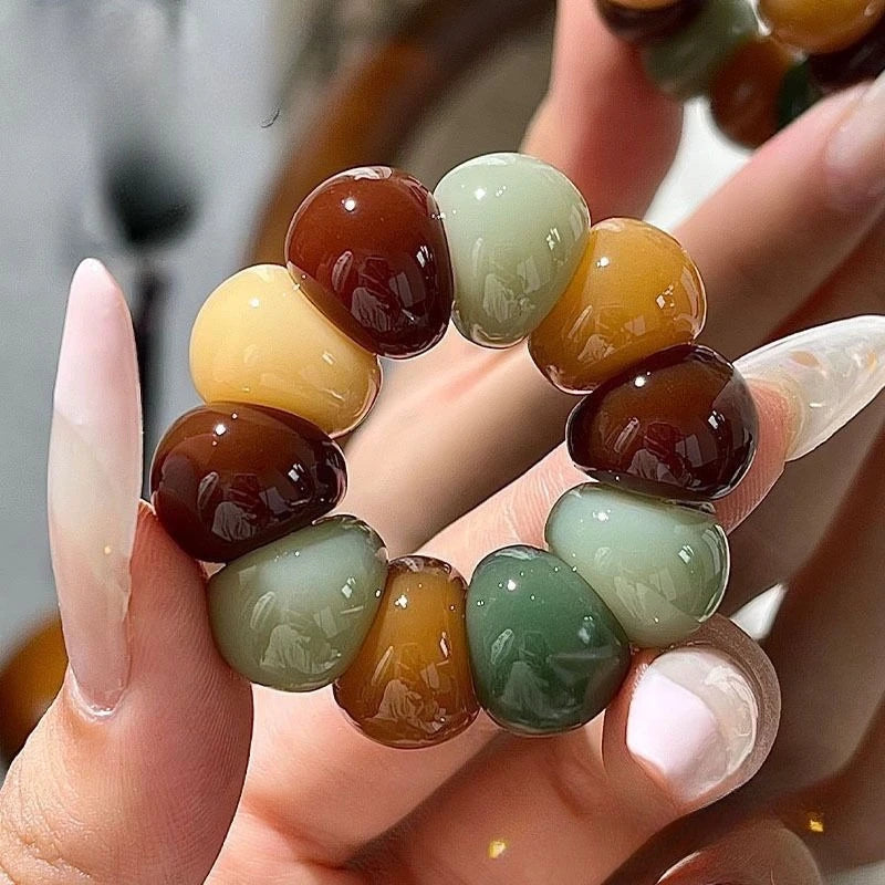 Zen Mala Prayer Bead Finger Ring Color Polished Curved Bead Buddhist Meditation Band, Spiritual Stress Relief Worry Bead Jewelry Oasis Select