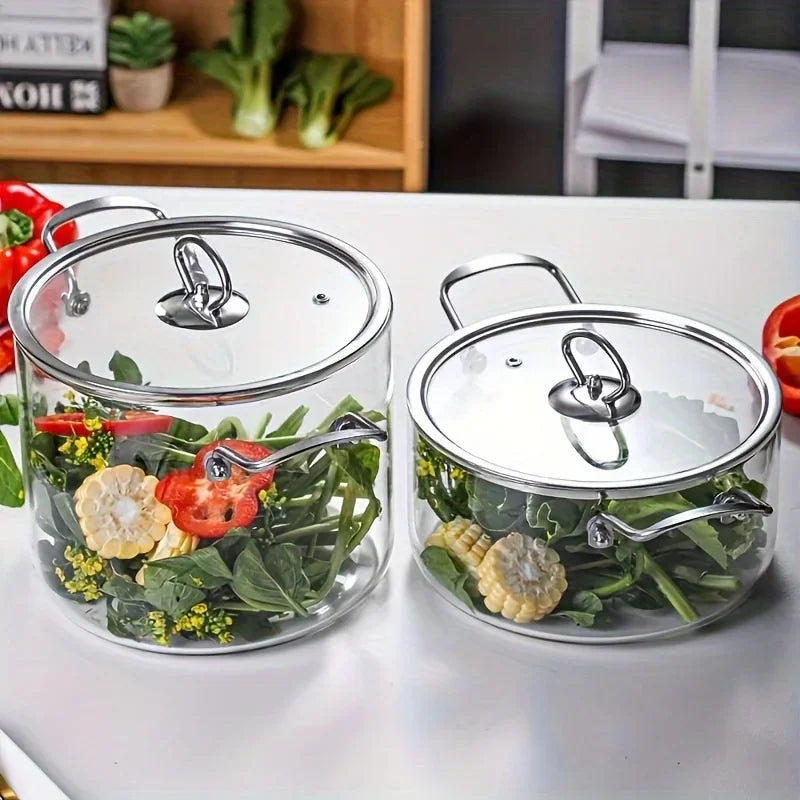 5.5 L Glass Saucepan with Lid, Glass Cooker, Large Volume Soup Pot, Borosilicate Glass Saucepan with Two Ears Soup Pot, Stainles Oasis Select