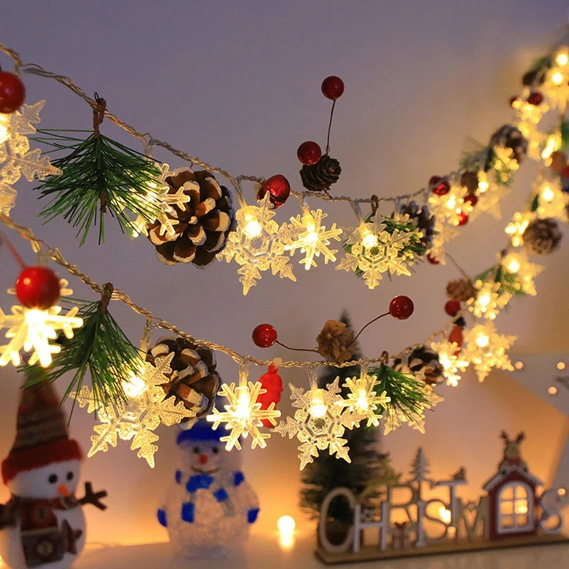 WISH 20 Leds Snowflake String Fairy Lights Battery Powered Christmas Tree Holiday Garland New Year Bedroom Decoration Oasis Select