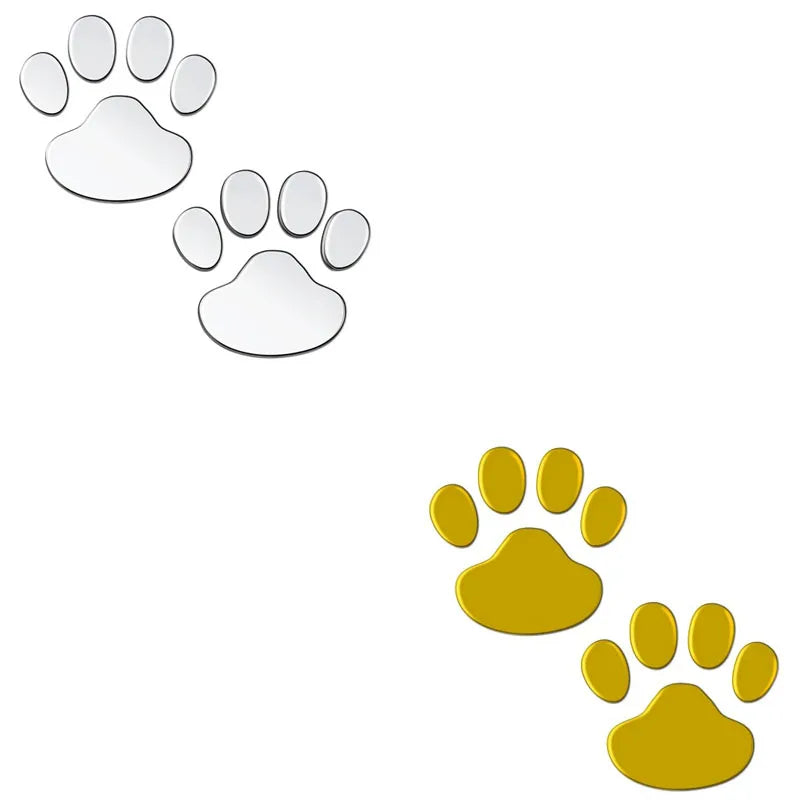 Car Stickers Creative Decals Paw 3D Animal Dog Cat Foot Prints Decal Car Motocycle Sticker Car Accessories Oasis Select silver-yellow