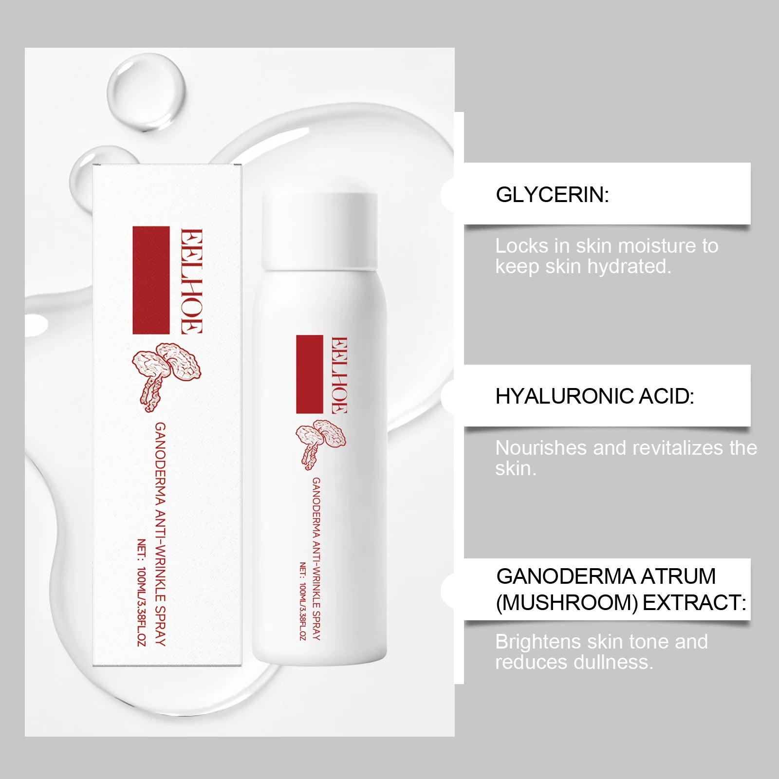 Lingzhi Moisturizing Facial Toner Spray Anti-Wrinkle Hydrating Brightening Refreshing Non-sticky Rejuvenating Ganoderma Face Mis Oasis Select