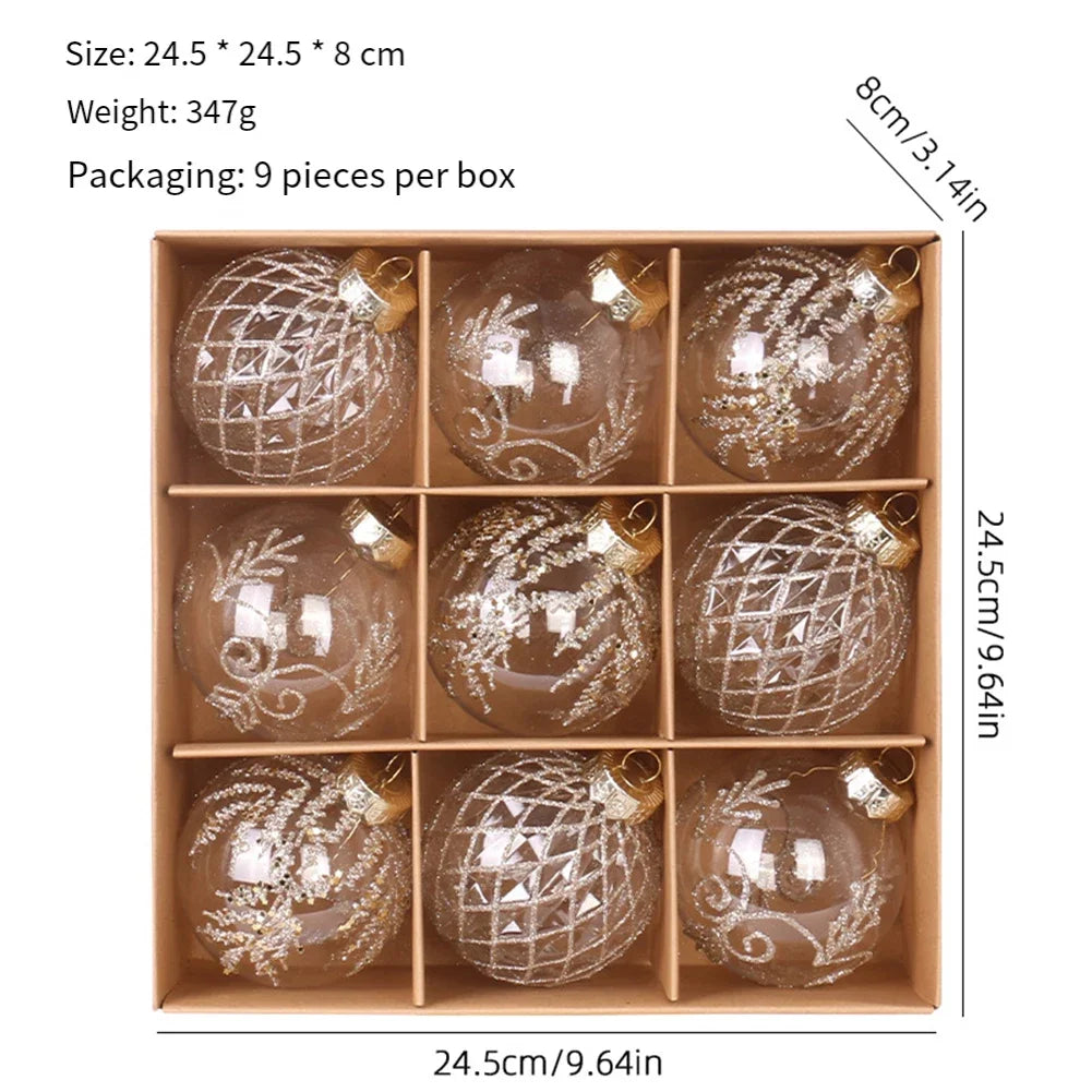 Elegant 9 PCS Transparent 8cm PET Christmas Ball Set Signed For Home Decor Christmas Trees Hanging Ornaments Oasis Select beige China Mainland
