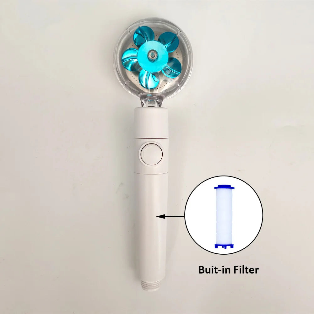 New Propeller Driven Fan Shower Head with Stop Button and Cotton Filter Turbocharged High Pressure Handheld Shower Nozzle Oasis Select C
