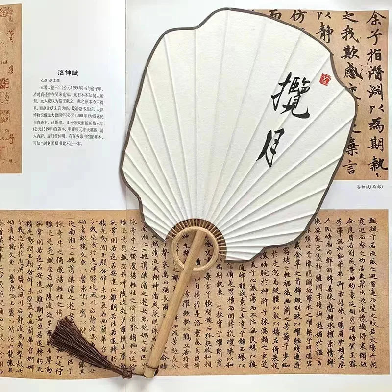 Hand-made group fan ancient Zen style Hanfu palace fan handwriting calligraphy painting Japanese style diy fan Oasis Select 13 19cm x 34cm