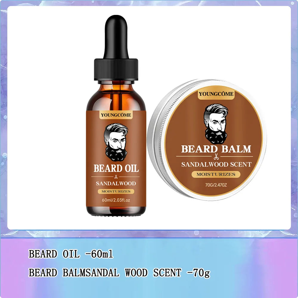 Organic Beard Growth Oil & Sandalwood Balm 1/2/4 Set-24H Nourishing, No Flakes, Men's Grooming Kit with Argan Oil & Vitamin E Oasis Select Set-A