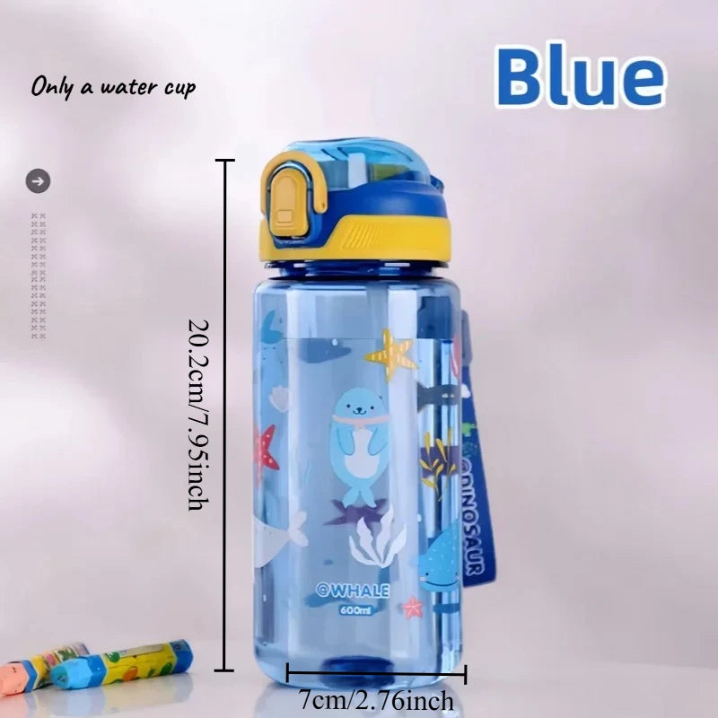 1pcs Kids Cartoon Water Bottle Leak-Proof BPA-Free Tritan Bottle with Straw & Strap for School & Outdoor Activities Oasis Select 501-600ml Blue